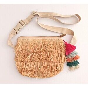 NEW Jungalow Convertible Hip Pack Whimsical Raffia Grass Skirt Multi Tassel